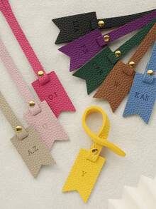 1pc Customized Initial Bag Charm, Personalized Engraved Name Tag Bookmark Shaped Wallet Pendant, Multi-Color Lychee Grain Plain Leather Embossed, Colorful Handmade Gift Accessory, Birthday Bridesmaid Gift - Pastel - View 3