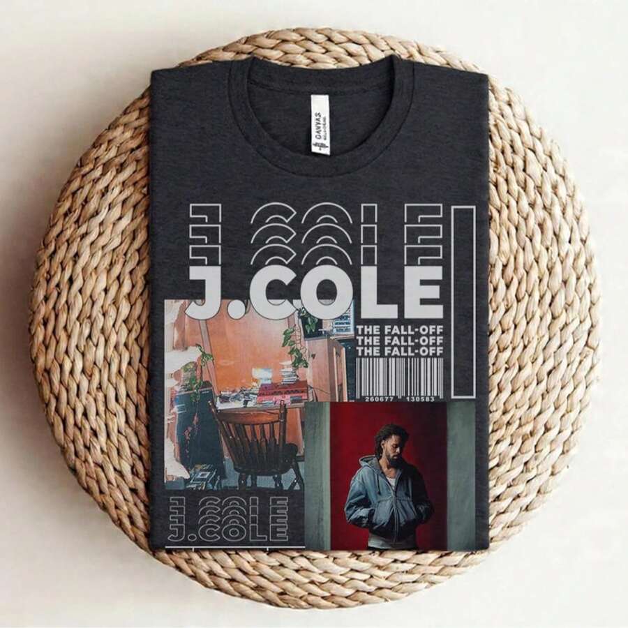J Cole The Fall Off T-Shirt J Cole Vintage 90s Graphic Tee Hip Hop Rap Shirt Dreamville Merch Retro Aesthetic Streetwear - 黑色 - 查看 1