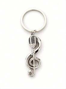 Ladies' Creative Personality Simulation Musical Note Microphone Keychain Fashion Music Small Gift Pendant Metal Musical Note Keychain Ornament, A Fun Gift For Friends - Silver - View 2