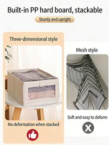 1/2pcs Fabric Transparent Window Linen Storage Box, Closet Organizer - Beige - View 9