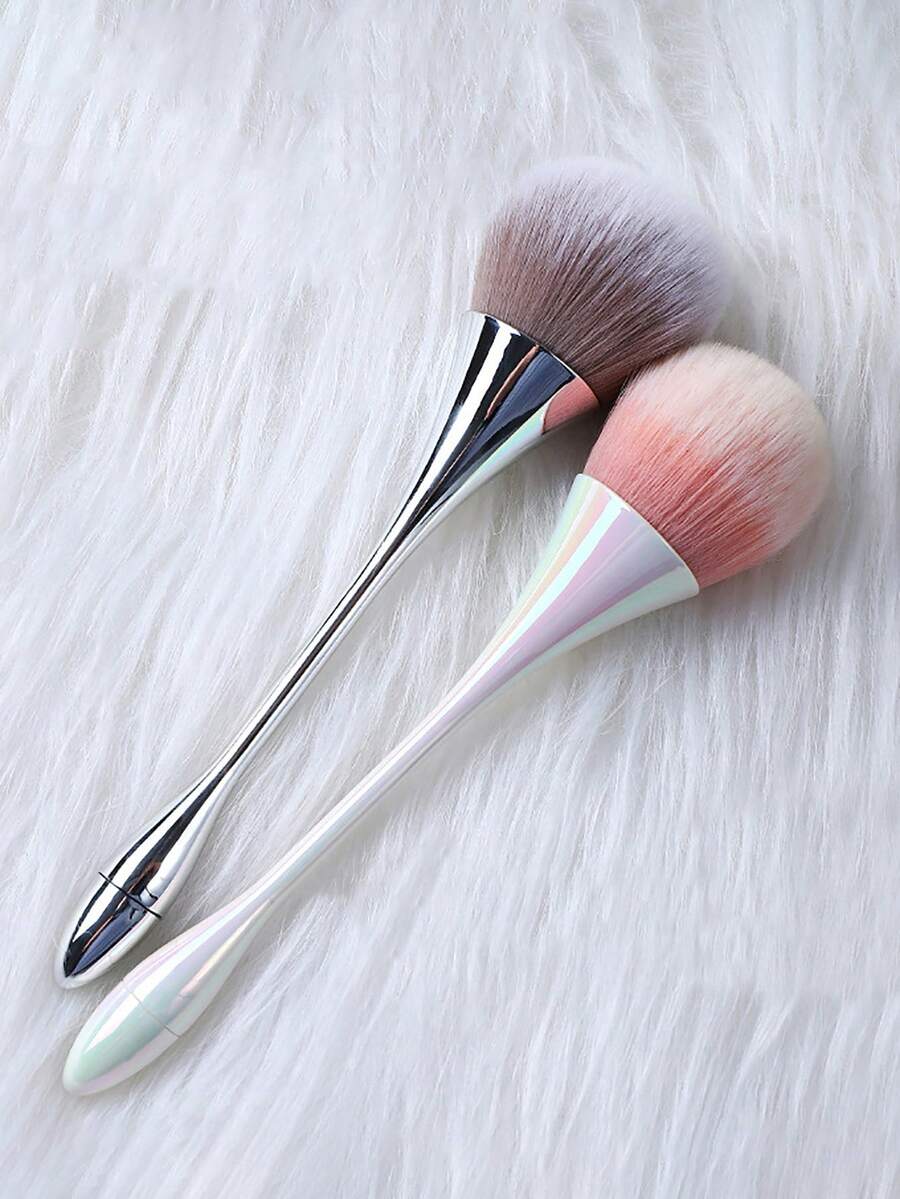 1pc Waist-Shaped Nail Powder Brush, Holographic Aurora Color, Long Handle Blush Brush For Loose Powder, Peach Nail Dust Brush, Extra Large Soft Fluffy Powder Blush Brush, All-In-One Makeup Brush Set, Suitable For Nails, Blush, Loose Powder, Makeup, Ideal Acrylic Nail Art Tool - Multicolor - View 1