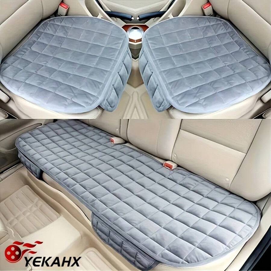 Luxury Plush Checkered Car Seat Cover Set, 3-Piece – Thick, Warm & Comfortable – Fits Sedan, SUV, And Truck – Premium Automotive Accessory, Mother's Day Gift - 咖啡色 - 查看 1