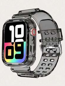 1 PIEZA Correa de reloj transparente negra con caja de reloj compatible con Apple Watch de 38 mm, 40 mm, 41 mm, 42 mm, 44 mm, 45 mm, 46 mm, 49 mm, correa de reloj inteligente transparente, accesorios de correa de reloj de moda compatibles con Series Ultra 11 10 9 8 7 SE3 6 5 4 3 2 1, accesorios de reloj, correa de reloj inteligente de repuesto, correas para smartwatch, correa de muñeca, adecuada para uso diario, viajes al aire libre, fiestas, gran regalo para hombres y mujeres - Negro - Ver 3