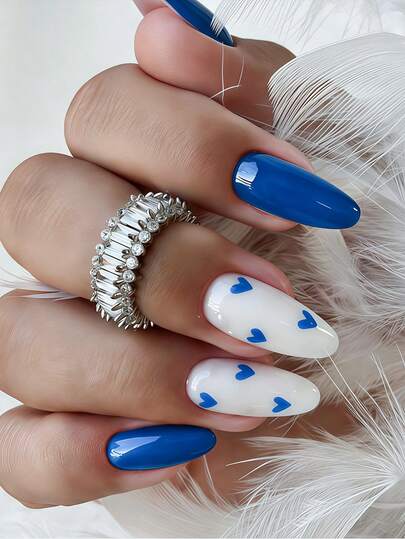 Express Your Love With 24pcs Almond Shape Press On Nails Full Coverage Fake Nail Tips For Women And Girls Includes 1 Sheet Adhesive Tabs & 1 Pc Mini File Strip Jelly Gel Random Shipment