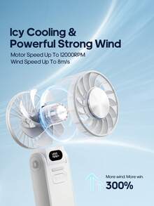 kinscoter 1个可充电3600mAh小型便携式手持风扇，露营旅行空气冷却器，LED显示屏，100档风速可调，个人降温迷你手持风扇，可折叠 - 手持 - 查看 3