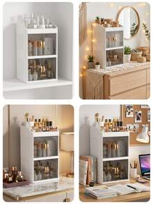 [Delivery Within 2-7 Days In The United States]1Pc Vanity Makeup Storage Box, Foldable & Sliding Door Design, Clear Cover Cosmetic Display Cabinet, Large Capacity Skincare & Cosmetics Organizer, Ideal Gift For Women, Fits Bedroom & Bathroom Vanities To Store Lipsticks, Brushes, Nail Polish,For Holiday Beach, Bathroom Collection, Bedroom Collection, Large Capacity - 彩色 - 查看 10