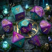 7pcs Multi-Faceted Dice Set, Purple & Gold Colored Digits, Suitable As Christmas, Halloween And Yard Game Party Gifts - TQ-Y-103 - 查看 3