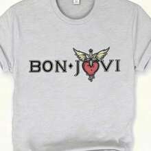 100% Cotton, Soft Breathable, Comfort Fit Graphic Tees2026 SUMMER TopPlus Size Women's Soft Bon Jovi Alphabet Print T-Shirt - With Golden Wings & Heart Design, Casual Short Sleeve Crew Neck Tee, All-Season Comfort, Machine Washable, Ladies T Shirts, Daily Comfort Clothing, Band Graphic Shirt, Relaxed Fit Shirt Women Size L-3XL 4XL 5XLLoose And Comfortableshirt100% Cotton Graphic Tees Women, Mama Needs Wine Graphic T-Shirt, Funny, Relaxed, Mothers Day Gift, Party, Free Shipping - 淺灰色 - 查看 1