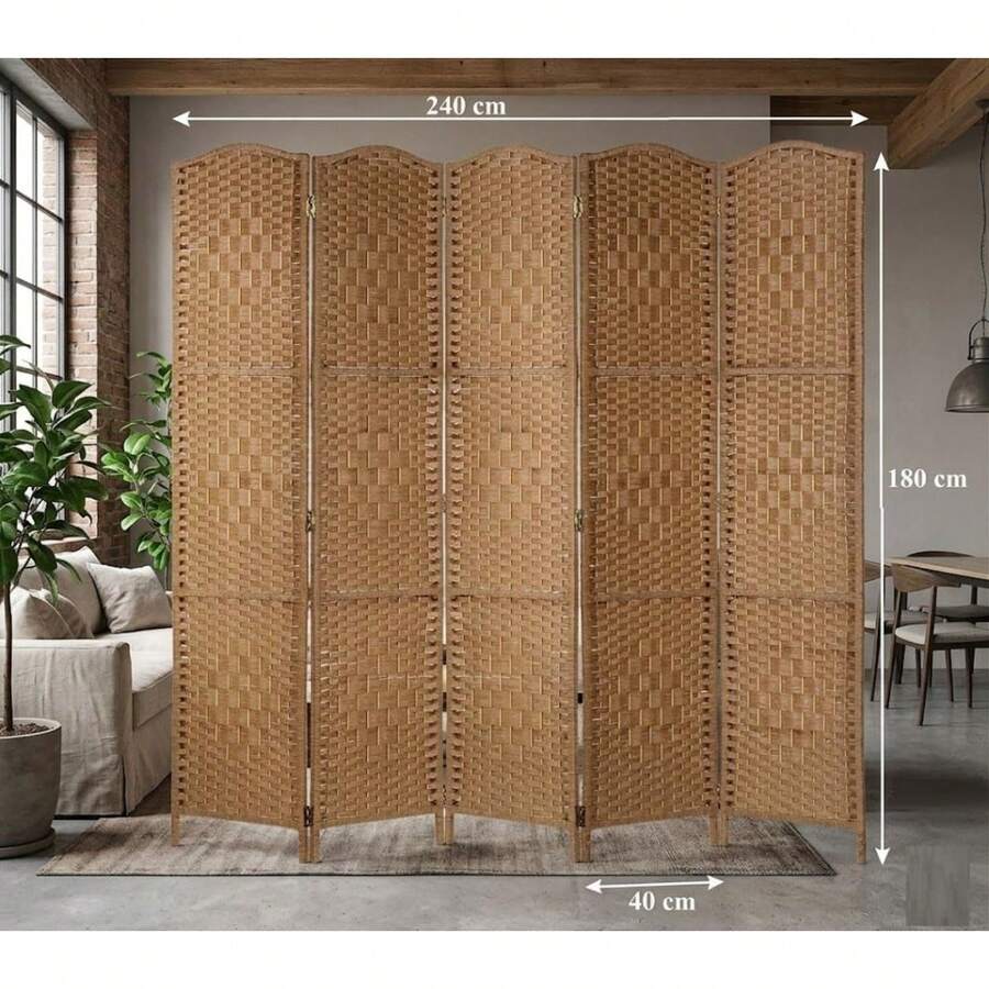 6 Panel Folding Privacy Screen Room Divider, Freestanding Partition For Home Bedroom Office - Natural - View 1