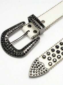 1pc Solid Color Rhinestone Waist Belt, Inlaid With Shiny Crystal For Punk And Hip-Hop Style, Suitable For S Or Dress Halloween Summer, School Fall, Autumn, Halloween Autumn-Winter Accessories,Suitable For Teens, Youth,Men,Casual, Outdoor, Athletic, Vacation, Graduation Gifts, Birthday, Daily Wear - 黑白 - 查看 5
