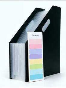 A4 Expandable File Folder/Colorful Sticker Combo Set (Vertical Desktop File Organizer + 8 Colors Adhesive Labels) Student Desk Document Holder Large Capacity Storage, File Folder With Index Tabs For Handwriting Names - Sets - View 10