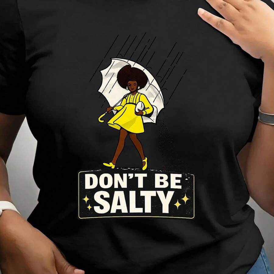 Pattern Slogan Printed Short-Sleeved Round Neck T-Shirt, Spring And Summer Casual Short-Sleeved Top, Women's Clothing Mother's Day, Clean Design, Fade-Resistant, For Adults, Moisture-Wicking, Outdoor Activities - 黑色 - 查看 1