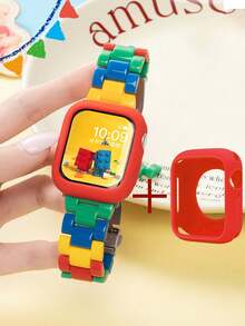 Huastonband 適用於 錶帶與錶殼 38mm 40mm 41mm 42mm 44mm 45mm 46mm 49mm，多巴胺元素設計的活潑時尚彩色錶帶，附紅色軟 TPU 錶殼保護套，相容 Ultra SE S10 S9 S8 S7 S6 S5 S4 系列，女性配件，適合派對、海灘聚會、夏季、母親節、學生開學與畢業季禮物 - 彩色 - 查看 5