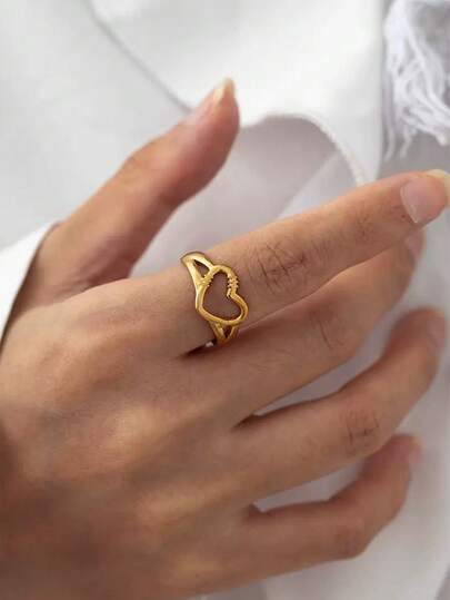 1 stuk roestvrijstalen gepersonaliseerde hiphop hartring met 18 karaats vergulde afwerking, geschikt voor dagelijks gebruik door vrouwen, als date-cadeau of Moederdagcadeau.