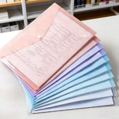 5/10pcs A4 Plastic Folder Thickened Folder Transparent Buckle Data Student Archive Storage Bag A4 File Bag PP Transparent Plastic Buckle Plastic File Bag Macaron Color Waterproof Data Bag