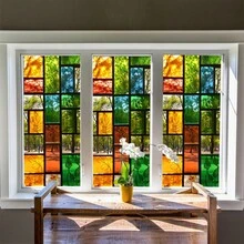 1/4 st färgglad geometrisk mosaikmönster glasfilm, statisk vidhäftande sekretessglasdekor, vattentät återanvändbar för hemmakontorsglasdörr - Färgglad geometrisk frostad film - Visa 11