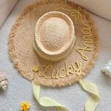 Mũ rộng vành dệt chữ tùy chỉnh, mũ rơm raffia chống nắng cho nữ, thích hợp cho mùa xuân hè, đi biển, đi nghỉ mát, dự tiệc, mặc hàng ngày, quà tặng Ngày của Mẹ, quà tặng thủ công sáng tạo. - Mũ rơm có chữ - Xem 14