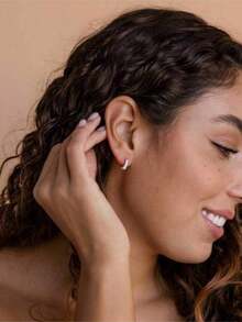 1 par de pendientes de aro con circonita completamente cubiertos de rhinestones, diseño único y elegante para mujeres - Plateado - Ver 5