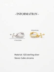 1pc Dainty 925 Sterling Silver CZ Pendant With A Cross Zirconia Set With Three-Diamond Huggie Hoop Earrings With Dangling Charm,Hypoallergenic Gold Earrings,For Women's Daily Wear - Three Diamonds + Cross - View 4