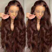 200% Density 28 Inch Natural Brown 13x4 Large Area HD Transparent Lace Front Wig, Pre-Trimmed Hairline, 28 Inch Wavy Human Hair Lace Front Wig, Suitable For Daily Wear Or Occasions - Brown - View 2