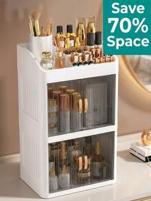[Delivery Within 2-7 Days In The United States]1Pc Vanity Makeup Storage Box, Foldable & Sliding Door Design, Clear Cover Cosmetic Display Cabinet, Large Capacity Skincare & Cosmetics Organizer, Ideal Gift For Women, Fits Bedroom & Bathroom Vanities To Store Lipsticks, Brushes, Nail Polish,For Holiday Beach, Bathroom Collection, Bedroom Collection, Large Capacity - 彩色 - 查看 4