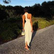 2026 Summer New Women's Fashion Elegant Long Dress Street Style Solid Color Sleeveless Splice High Waist Slim Fit Dress - Màu trắng (đã làm xong, bạn có thể thoải mái đăng bán) - Xem 4