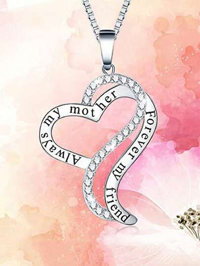 1件浪漫立方氧化锆心形吊坠项链，适合女性，是母亲节礼物、周年纪念派对首饰的绝佳选择。