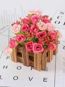 Artificial Flower Insert Wooden Fence Planter Box, Fake Flower Base For Restaurant Partition, Home & Outdoor Decor, Succulent Pot For Garden - Multicolor - View 5