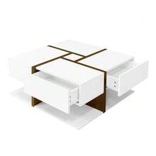 High-Gloss Coffee Table With 4 Drawers, Linear Design And Unique Color Combination, Storage Space Underneath. 78 X 78 X 36 Cm. - White 1 - View 7
