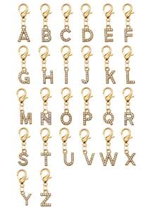 A-Z Keychain – Gold Diamond Metal Letter Keychain With Lobster Clasp | Exquisite Elegant Initial Keychain Bag Charm Purse Accessory Car Key Ring - Multicolor - View 2