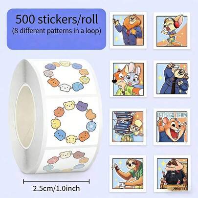  MINISO - 500 miếng/gói, Hình dán hoạt hình Zootopia, 8 mẫu khác nhau xoay vòng, Thiết kế hoạt hình đáng yêu, Thích hợp để tự làm trên nhiều vật dụng, trang trí điện thoại, máy tính xách tay, cốc, v.v., Món quà nhỏ hoàn hảo cho gia đình và bạn bè.