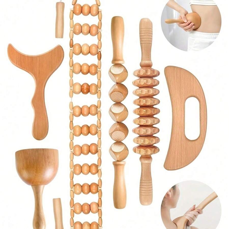 1pcs Wood Therapy Massage Tool Lymphatic Drainage Massager Kit  Body Cellulite Massager For Body Sculpting,Contouring,Relief Muscle,Anti-Cellulite - 彩色 - 查看 1