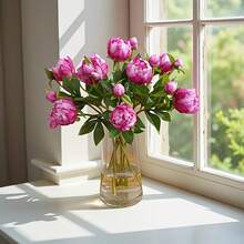 1/5 Bundle 19-Inch Artificial Peony Flower Bouquet, Lifelike Peony, Fake Flowers, Suitable For Home Decor, Valentine's Day Gift, Mother's Day Gift, Wedding Centerpiece Decor, Party Decor, Wedding Bouquet, Office Decor, Bedroom And Living Room Decor - Purple - View 7