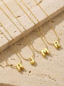 1pc Exquisite Small Gold Stainless Steel 26 Letter Pendant Necklace Fashion Jewelry Accessory Party Decoration Gift For Family And Friends - Gold - View 4