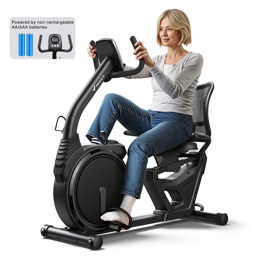 MERACH Recumbent Exercise Bikes For Home, Light Commercial High-End Recumbent Bike For Seniors Adults, Magnetic Recumbent Exercise Bike With Smart Bluetooth And Exclusive App, LCD, Heart Rate Handle - 黑色 - 查看 1