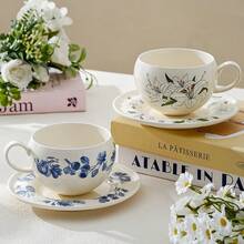 Set de tasses à latte givré à fleurs françaises bulbeuses 280ml, cadeau de mariage, cadeau de shower de mariée, tasse à thé en céramique d'été avec soucoupe - Multicolore - Voir 7
