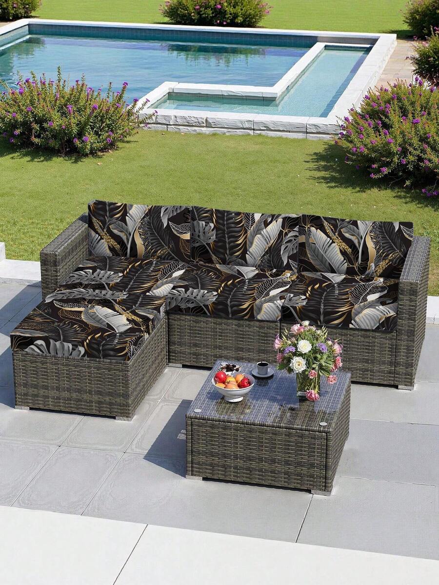 1pc Tropical Rainforest Leaf Print Milk Silk Sofa Seat Cushion Cover, High Elasticity Dust-Proof Washable Sofa Slipcover For All Seasons, Suitable For Patio, Garden, Pool Side And Various Occasions, Sold Individually