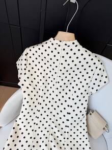 GMFP Women's Casual Elegant Fashion Bodycon Vacation Beach Knotted Collar Polka Dot Print Dress, Mother's Day White Summer - White - View 11