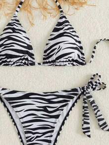 Bộ bikini 2 mảnh thời trang và dễ thương họa tiết chấm bi đen trắng dành cho nữ, lý tưởng cho bãi biển và spa. - Đen và trắng - Xem 4