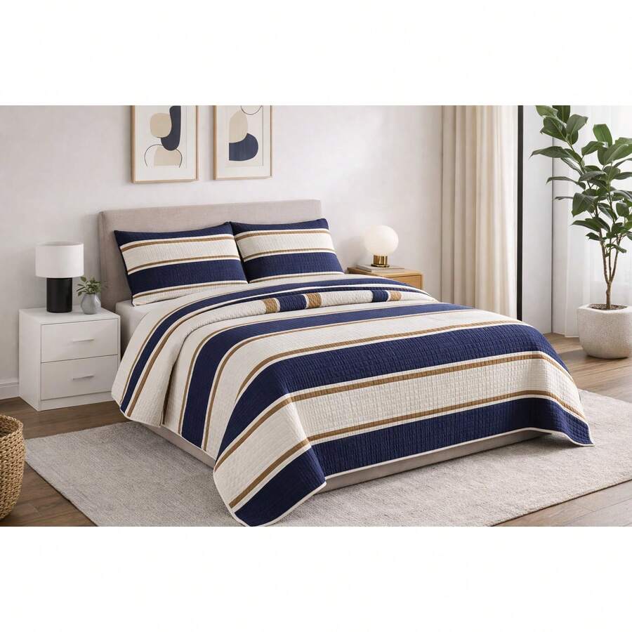 Queen Size Bedspread Set, 3 Pieces, Essencialle Cotton, 160 Thread Count, Various Colors, Blue Butterflies - MONTREAL - View 1