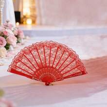 2pcs Lace Umbrella And Lace Plastic Fan Wedding Accessories Decoration Set, European Style Bridal Umbrella, Outdoor Wedding Decor Umbrella And Fan Set, Best Gift, Wedding Photography Props, White Bridal Fan And Folding Fan Suitable For Wedding And Dance Performance, Large Handheld Fan For Bachelorette Party And Wedding Decor,Summer,Beach,Festival,Elegant - Multicolor - View 12