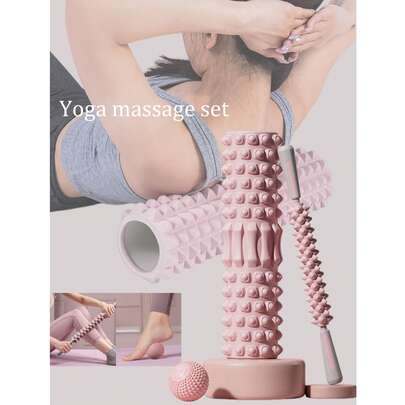 Juego de tres piezas - Kit de yoga y relajación para masaje - Rodillo de espuma para relajación profunda de los músculos, rodillo para estirar la fascia de las piernas y la espalda, posturas de yoga, accesorios de yoga para fitness