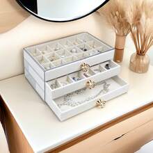 5-Tier 3-Tier Velvet Earring Ring Necklace Jewelry Storage Box With Transparent Dustproof Drawers, New Chinese Style - Multicolor - View 12