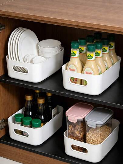 10 paquete de cajas de almacenamiento de plástico blanco con asas, cestas organizadoras multiusos para el hogar, la cocina, el baño, la oficina, el dormitorio, cajas de almacenamiento abiertas para la organización del hogar. Organizador de cajones, caja de almacenamiento de escritorio, cesta de estantería