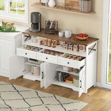 140cm Sideboard Buffet With Storage Space, Coffee Bar With 3 Drawers, Rustic Style Console With Doors, Cabinets With Shelves, Suitable For Kitchen, Living Room, Hallway, White/Brown Rustic Style - 白色 - 查看 3