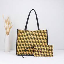 2026 New Houndstooth Pattern Tote Bag, Versatile Fashion Casual Handbag & Wallet Set - Multicolor - View 13
