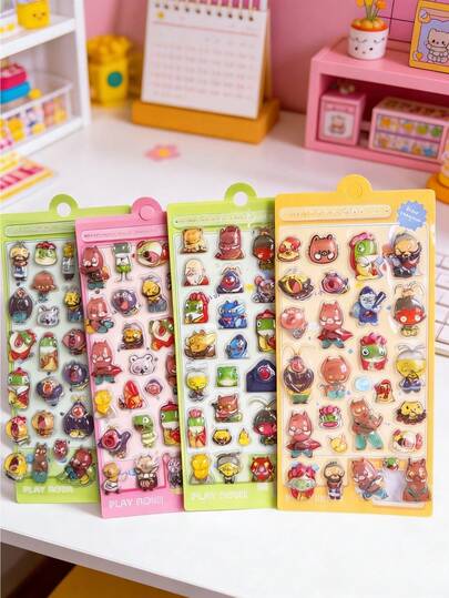 Hình dán 3D bóng bẩy, hình dán quái vật dễ thương, tự dính trang trí cho sổ lưu niệm, sổ tay, gói quà, phong cách Kawaii Nhật Bản.