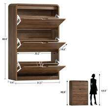 Shoe Cabinet With 3 Flip Drawers & Adjustable Shelves, Narrow Freestanding Shoe Storage Cabinet For 18-27 Pairs, Hidden Slim Shoe Rack Cabinet For Entryway, Walnut - 查看 4