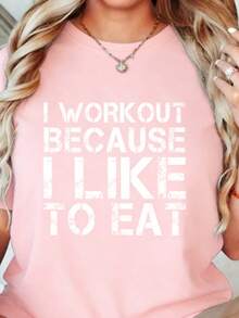 Shirt I Work Because I Like To Eat Funny Fitness Gym ShirtsLoose And Comfortable2026 Halftime Show Shirt - Pink - View 2