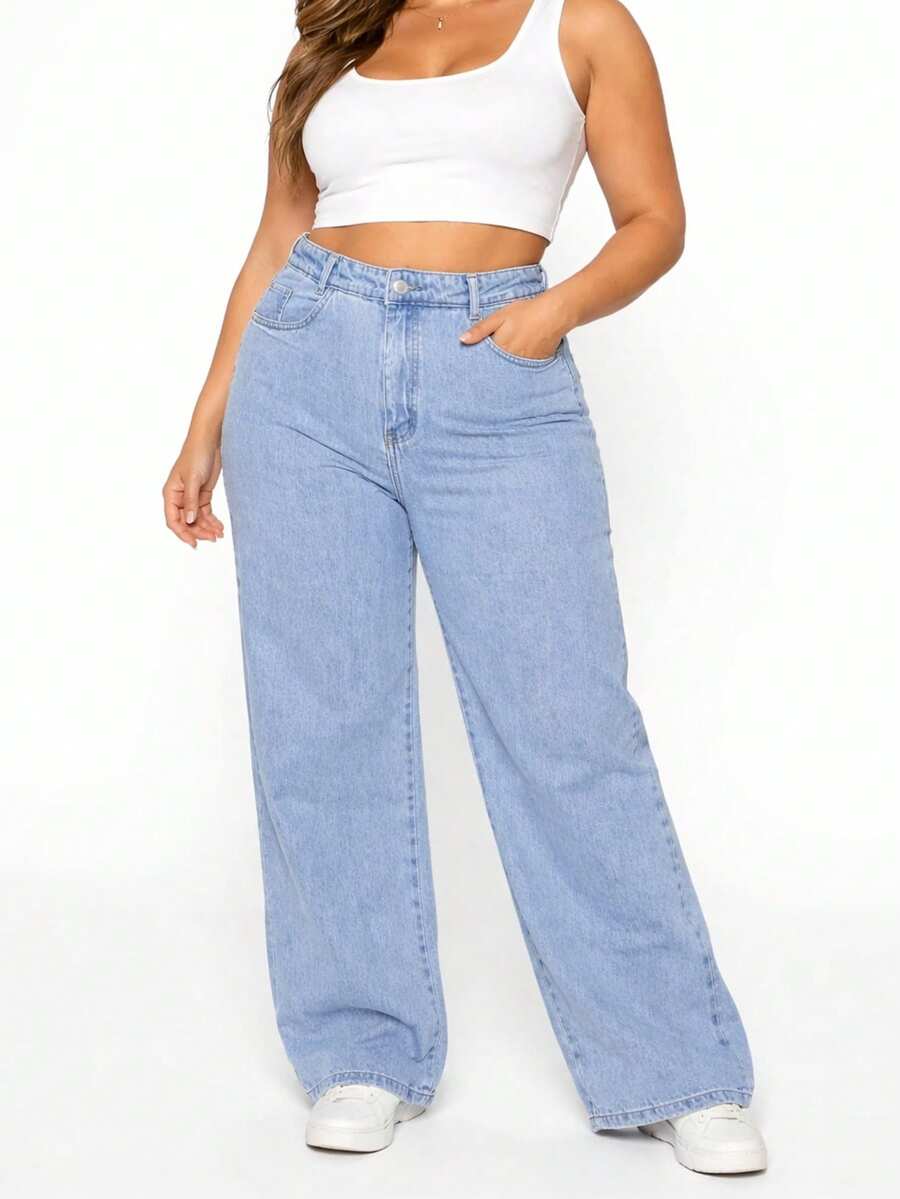 Women's Plus Size Wide Leg Jeans, Sizes 46 To 54, Very High Quality - MarmoClara - View 1